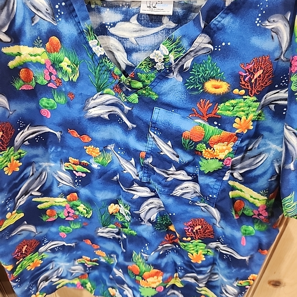 Scrubstar Colorful Ocean Print Scrub Top